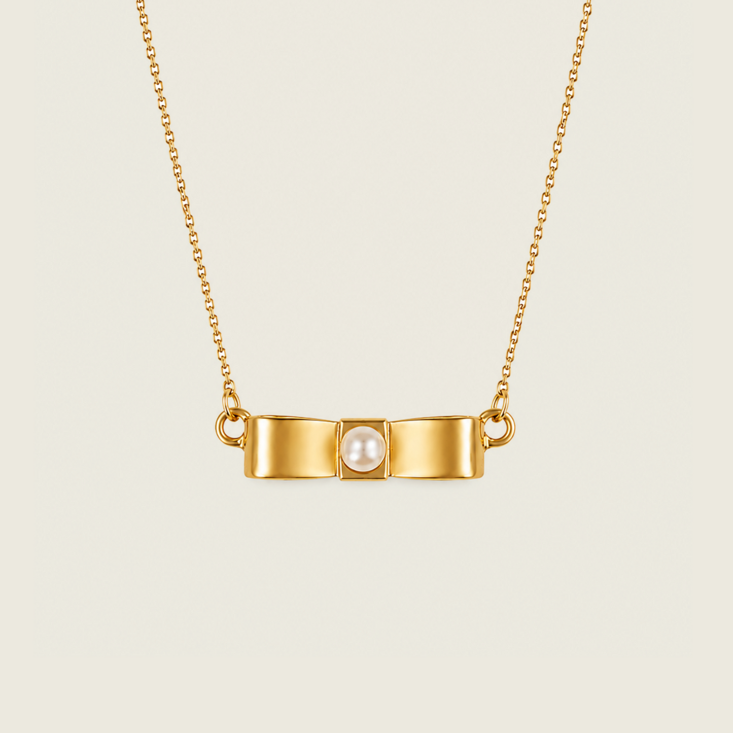 Pearl Bow Necklace | Pearl Pendant | 18K Gold Plated
