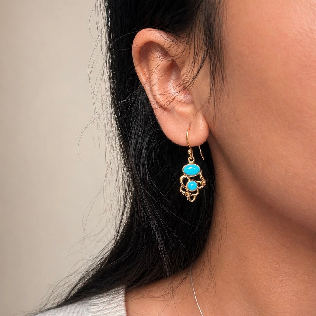 Turquoise Figurine Earrings | 18k Gold Plated | Dangle Earrings