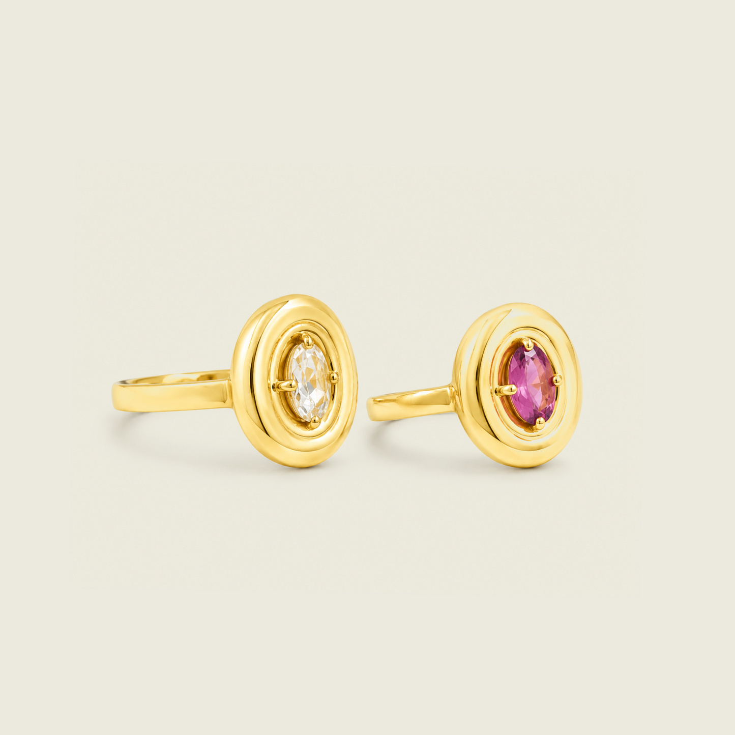 White Topaz Puffy Ring | Gemstone Ring | 18K Gold Plated