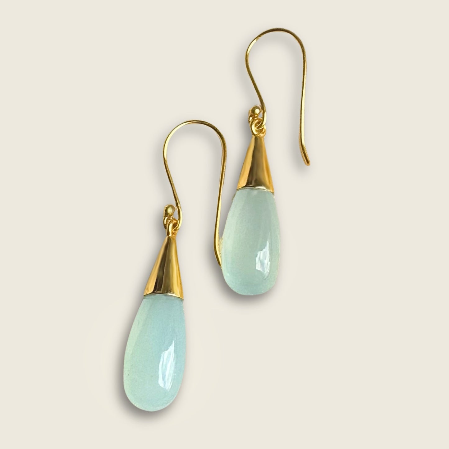 Aquamarine Drop Stone Earrings | 18k Gold Plated | Dangle Earrings