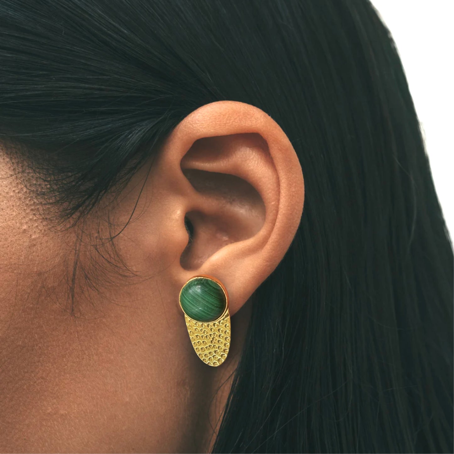 Malachite Hammered Gold Stud Earrings | 18k Gold Plated | Stud Earrings