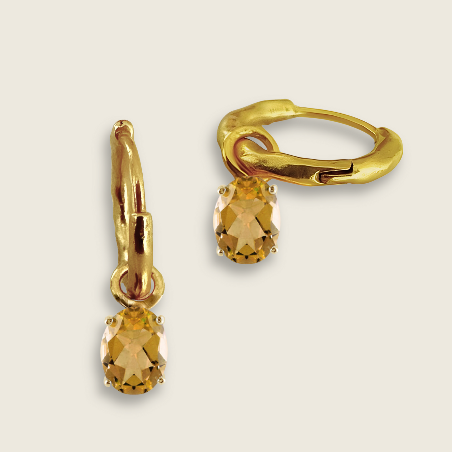 Citrine Earrings | 18k Gold Plated | Huggie Hoop Earrings