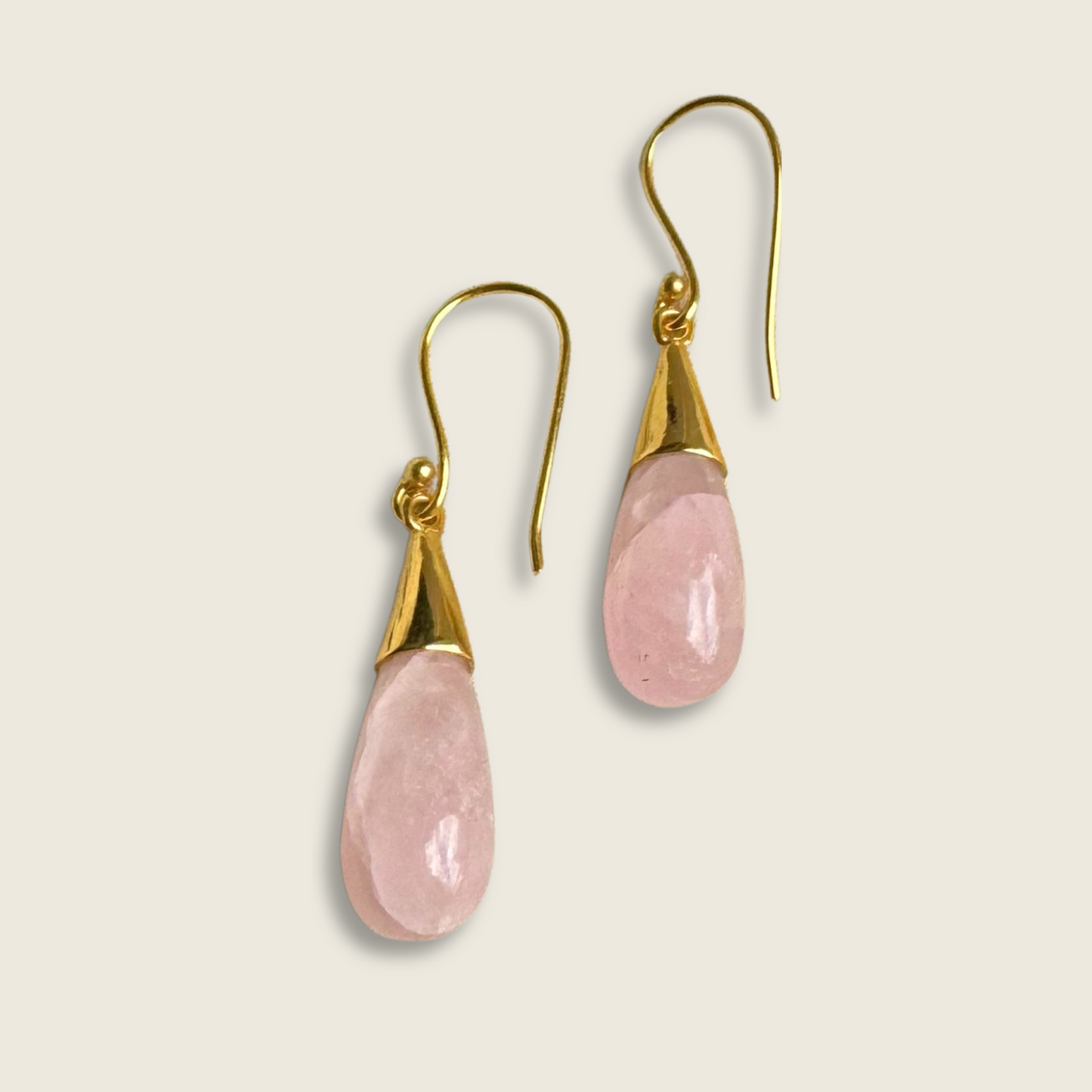 Rose Quartz Drop Stone Earrings | 18k Gold Plated | Dangle Earrings