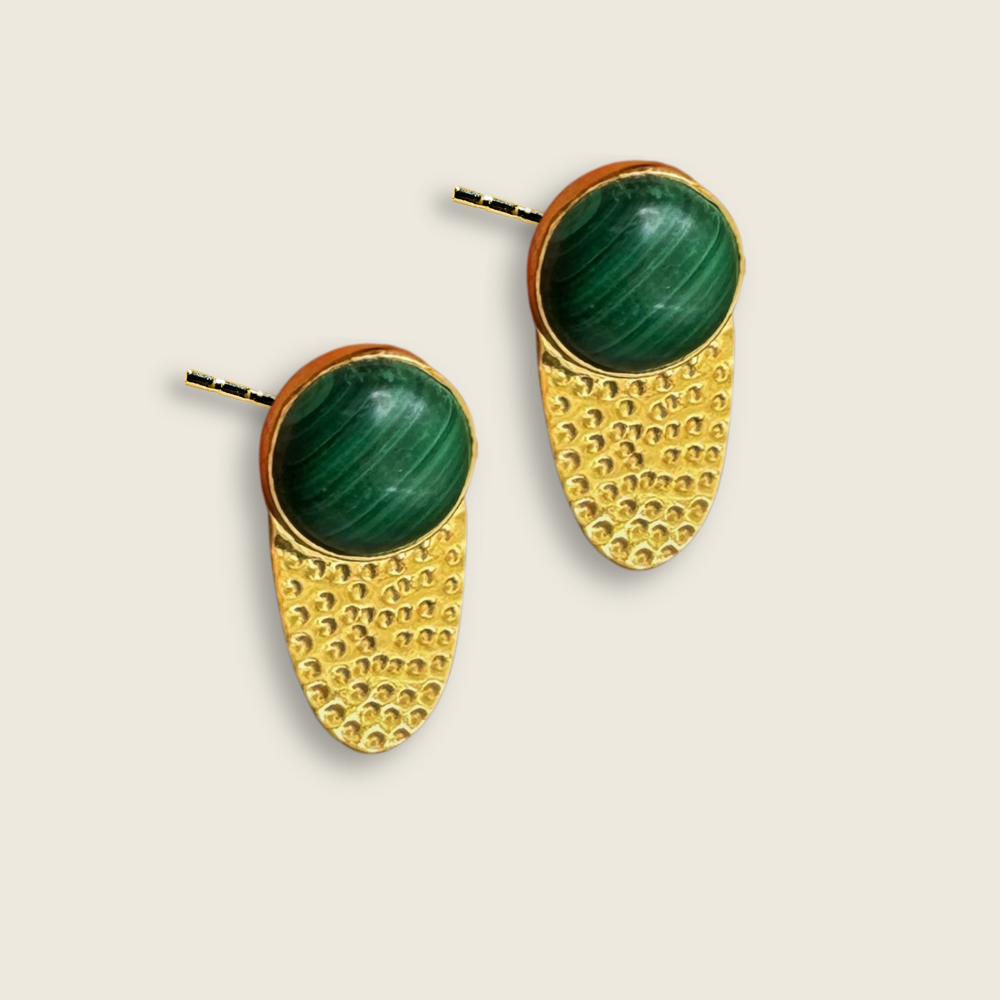 Malachite Hammered Gold Stud Earrings | 18k Gold Plated | Stud Earrings