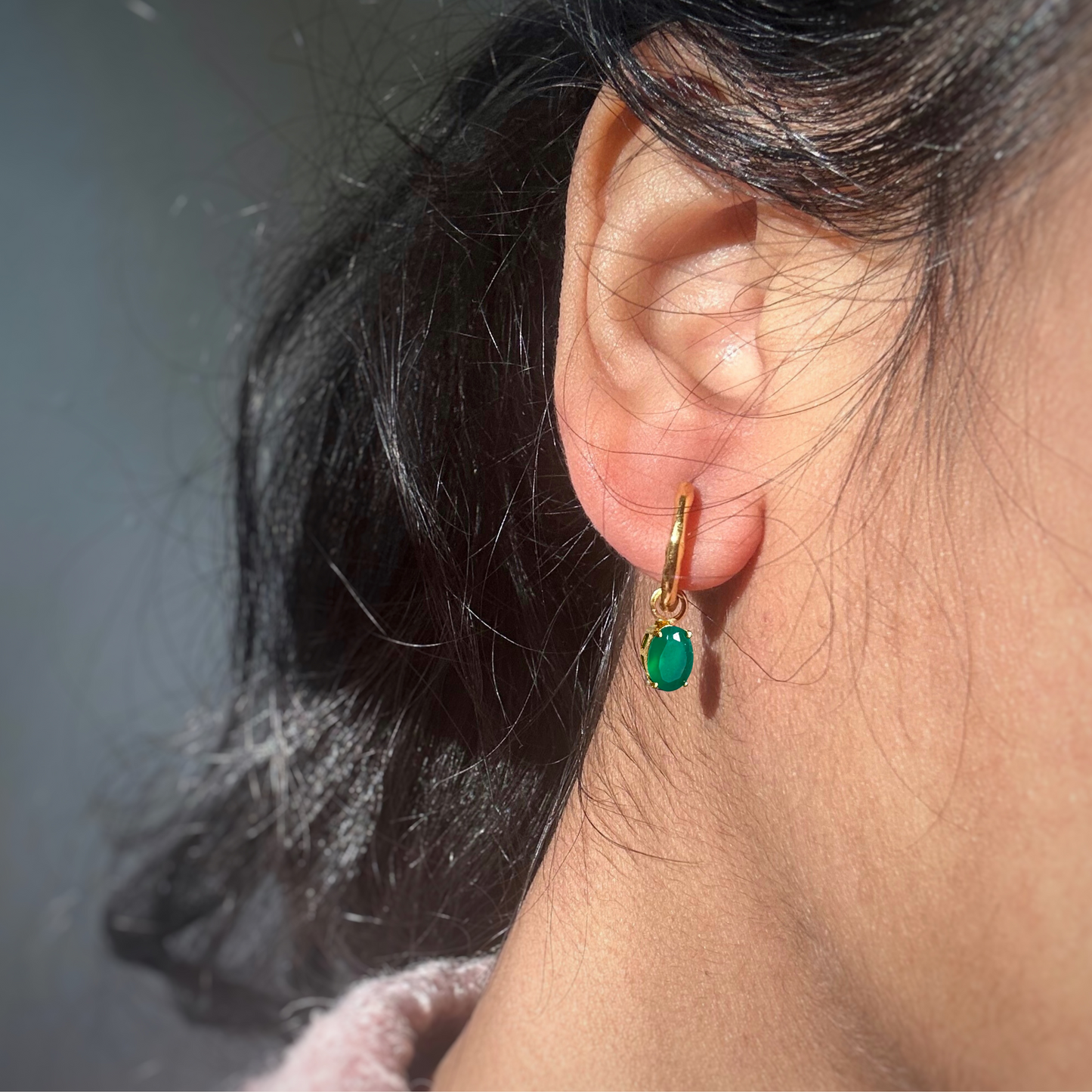 Green Onyx Earrings | 18k Gold Plated | Huggie Hoop Earrings