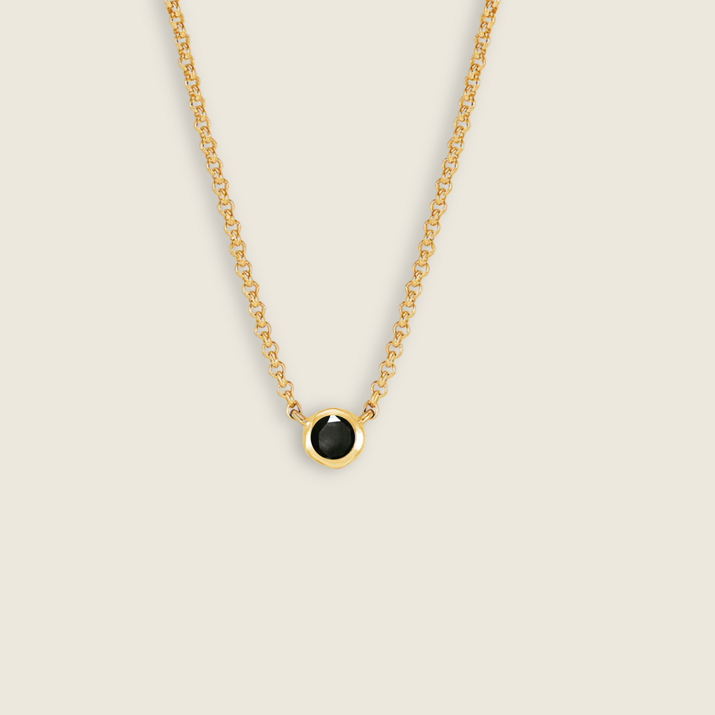 Black Onyx Necklace | Round Set Pendant | 18K Gold Plated
