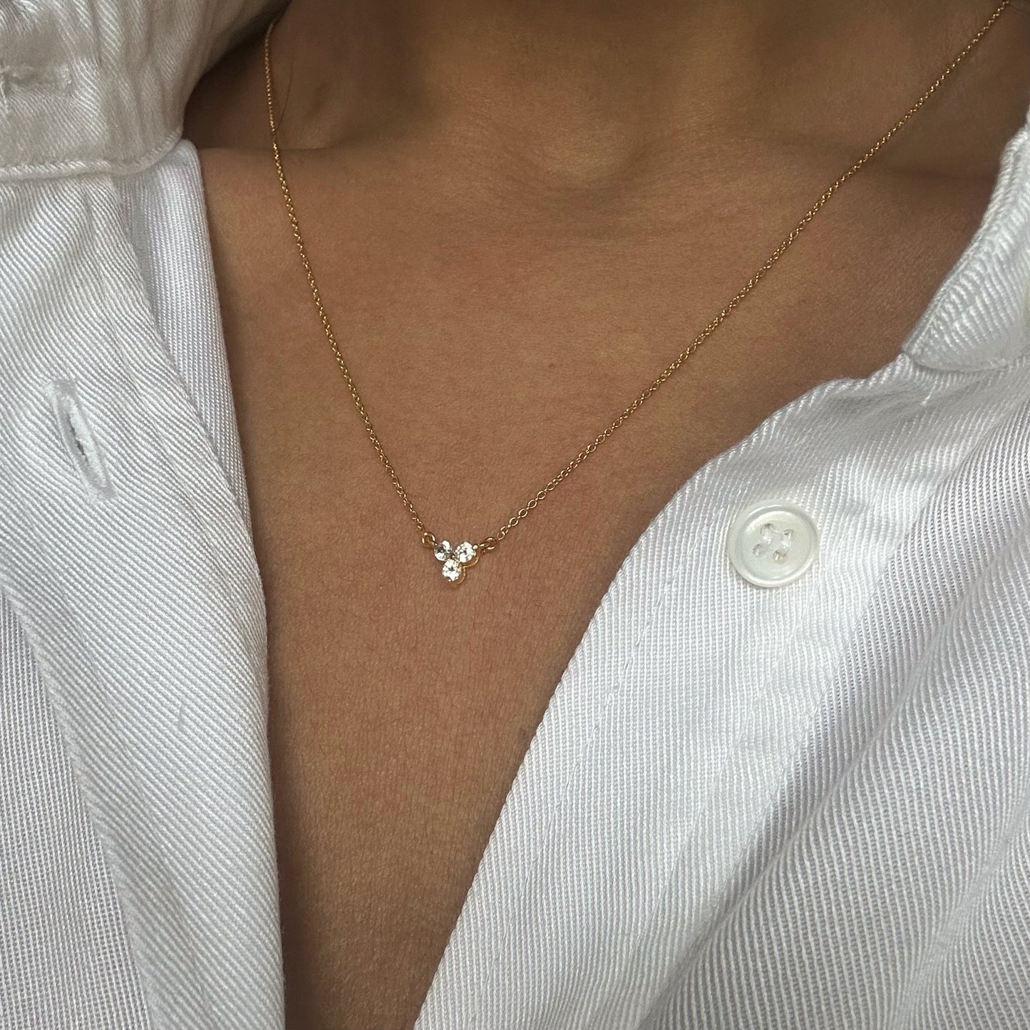 White Topaz Necklace | Clover Pendant | 18K Gold Plated
