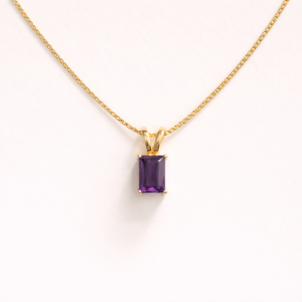 Amethyst Necklace | Rectangle Pendant | 18K Gold Plated – Carigari
