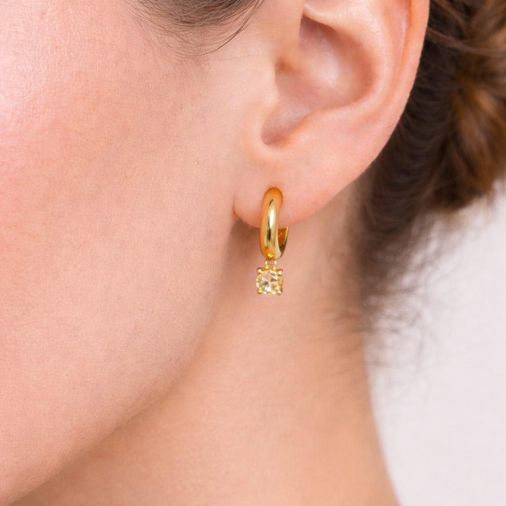 Citrine Earrings | 18k Gold Plated | Genova Huggie Hoop Earrings