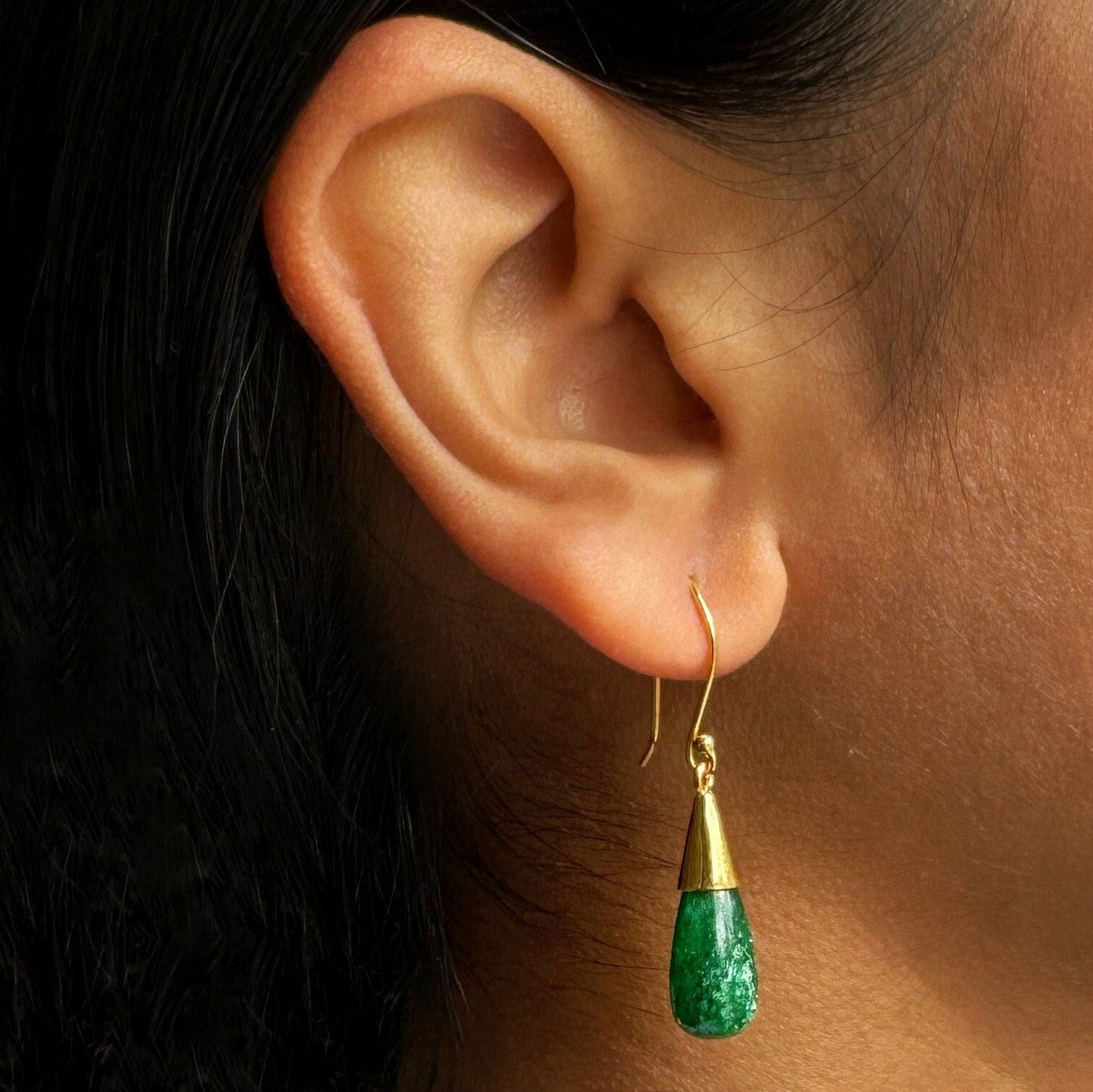 Green Aventurine Drop Stone Earrings | 18k Gold Plated | Dangle Earrings