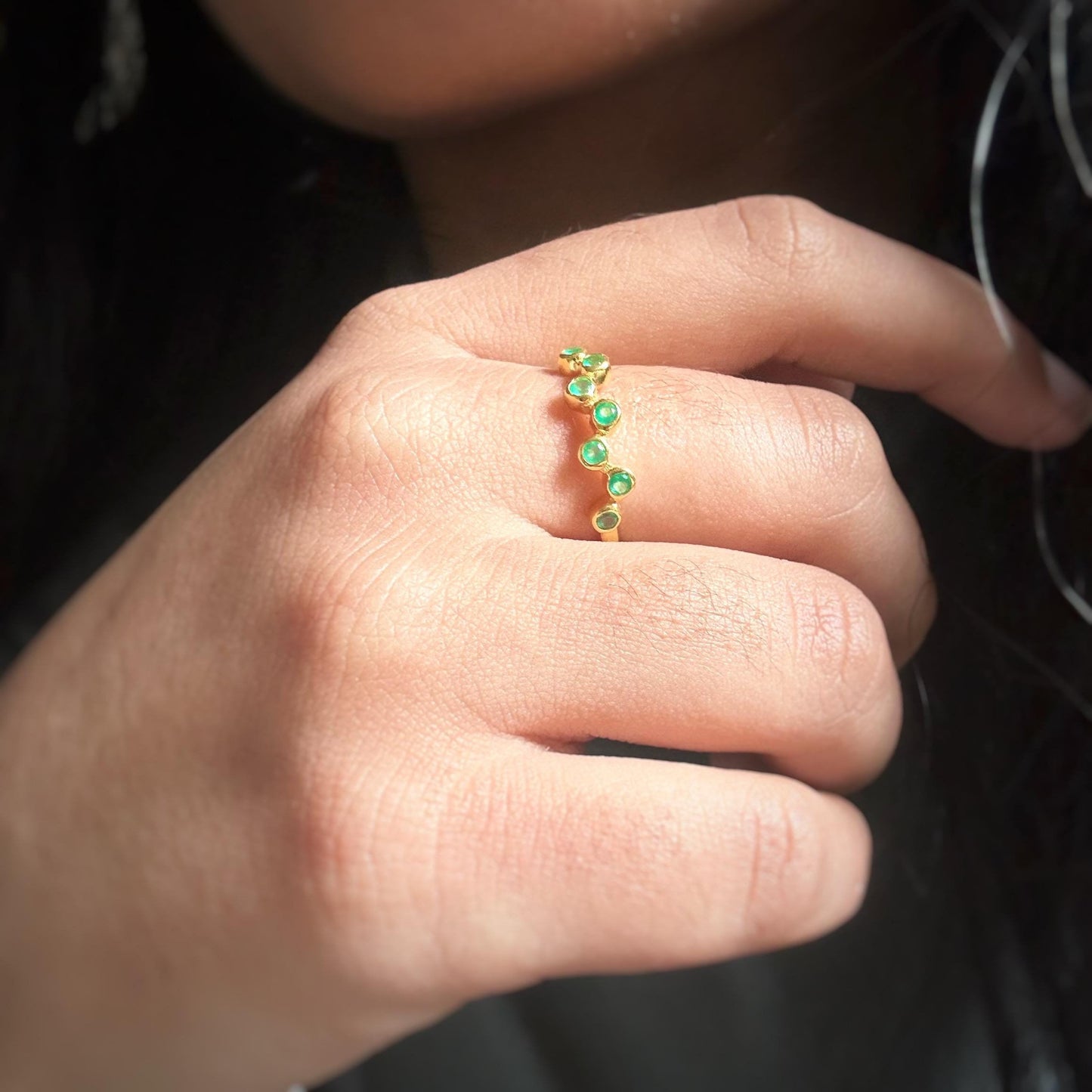 Green Onyx Ring | Malti Multistone Ring | 18K Gold Plated