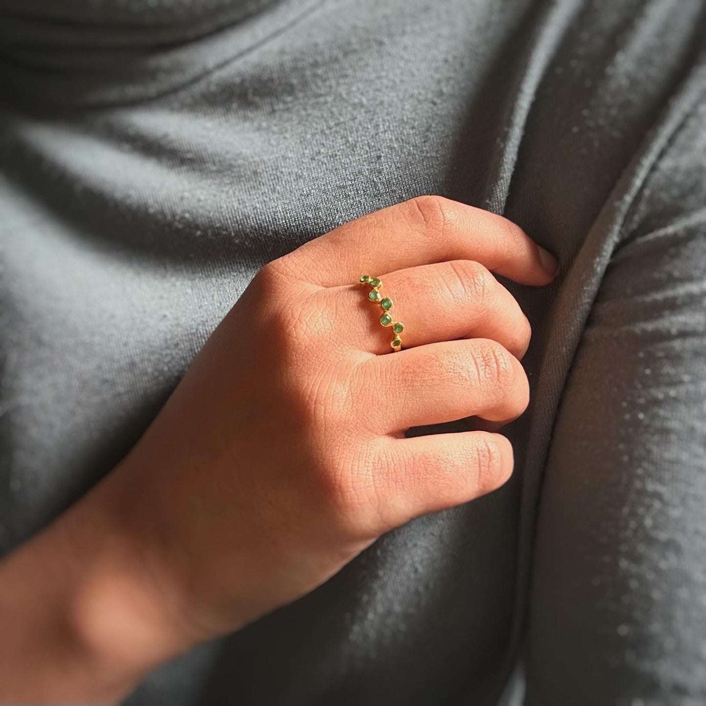Green Onyx Ring | Malti Multistone Ring | 18K Gold Plated