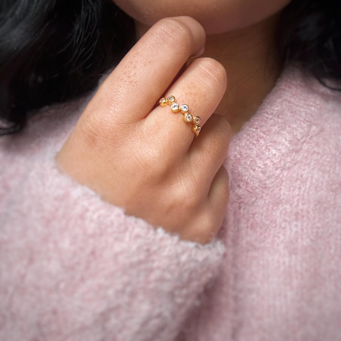 White Topaz Ring | Malti Multistone Ring | 18K Gold Plated