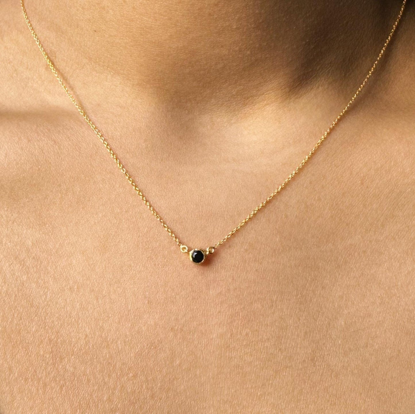 Black Onyx Necklace | Round Set Pendant | 18K Gold Plated
