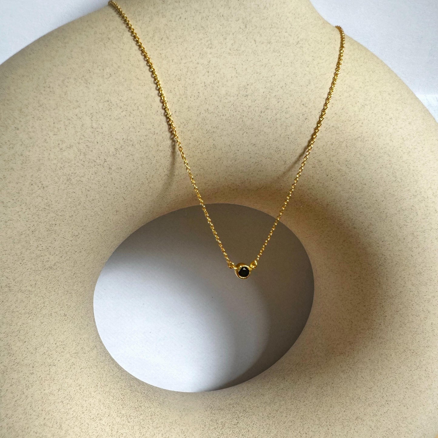 Black Onyx Necklace | Round Set Pendant | 18K Gold Plated