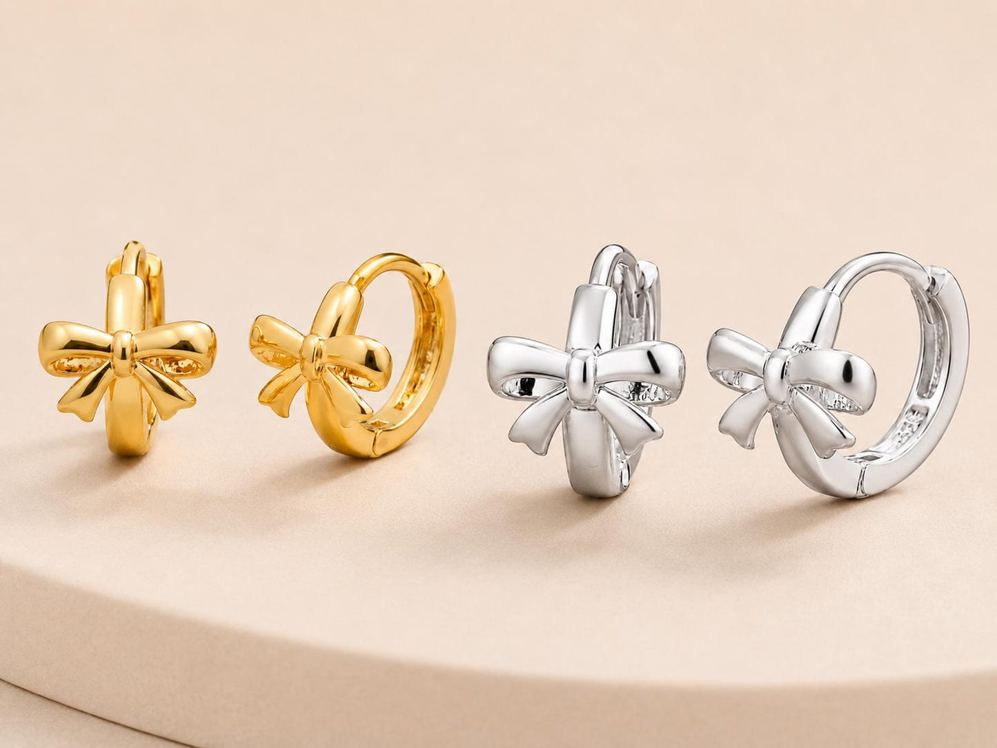 Silver Mini Bow Earrings | 925 Sterling Silver | Huggie Hoop Earrings