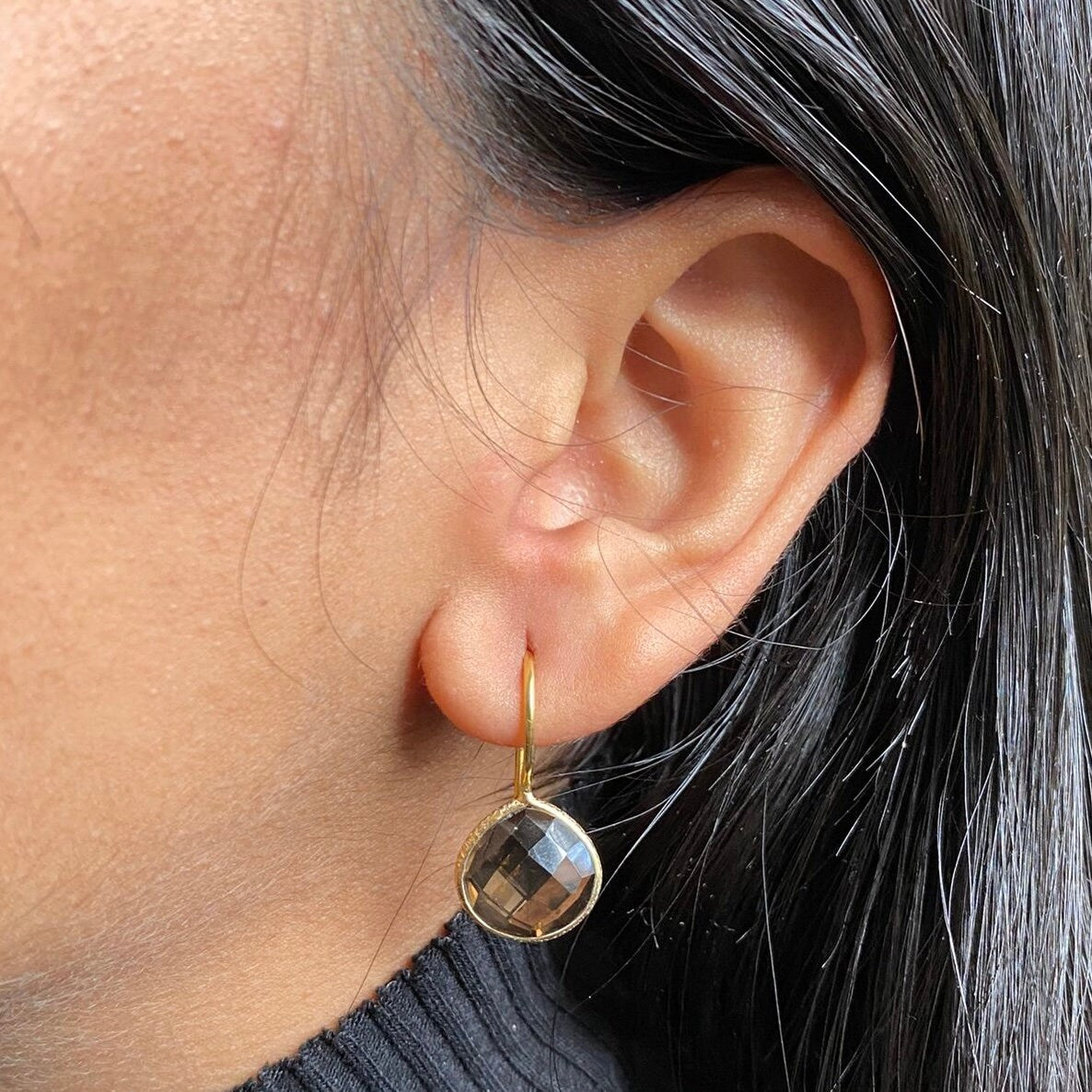 Black Quartz Earrings | 18K Gold Plated | Drop Earrings