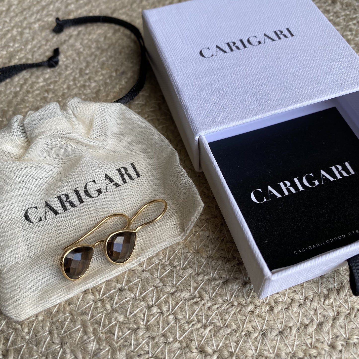 Black Quartz Earrings | 18K Gold Plated | Drop Earrings