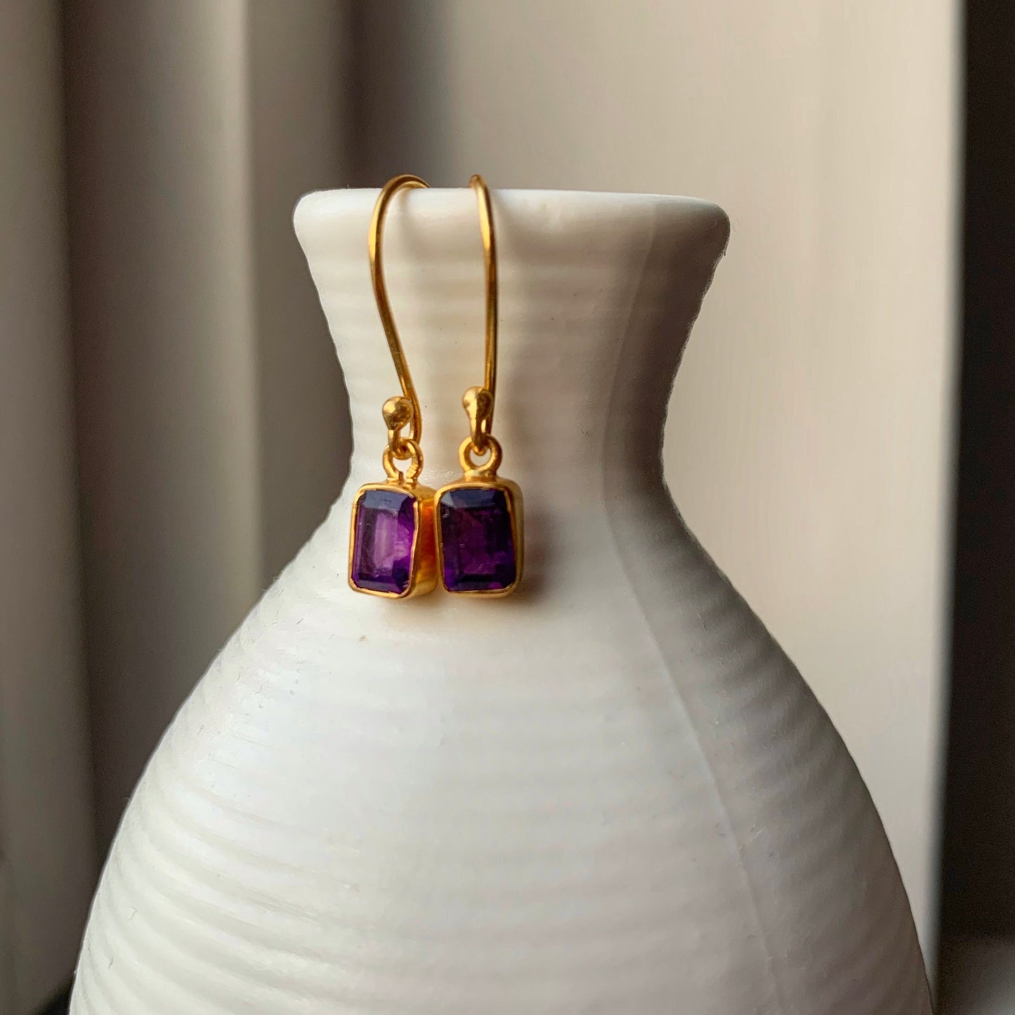 Amethyst Earrings | 18k Gold Plated | Dangle Earrings