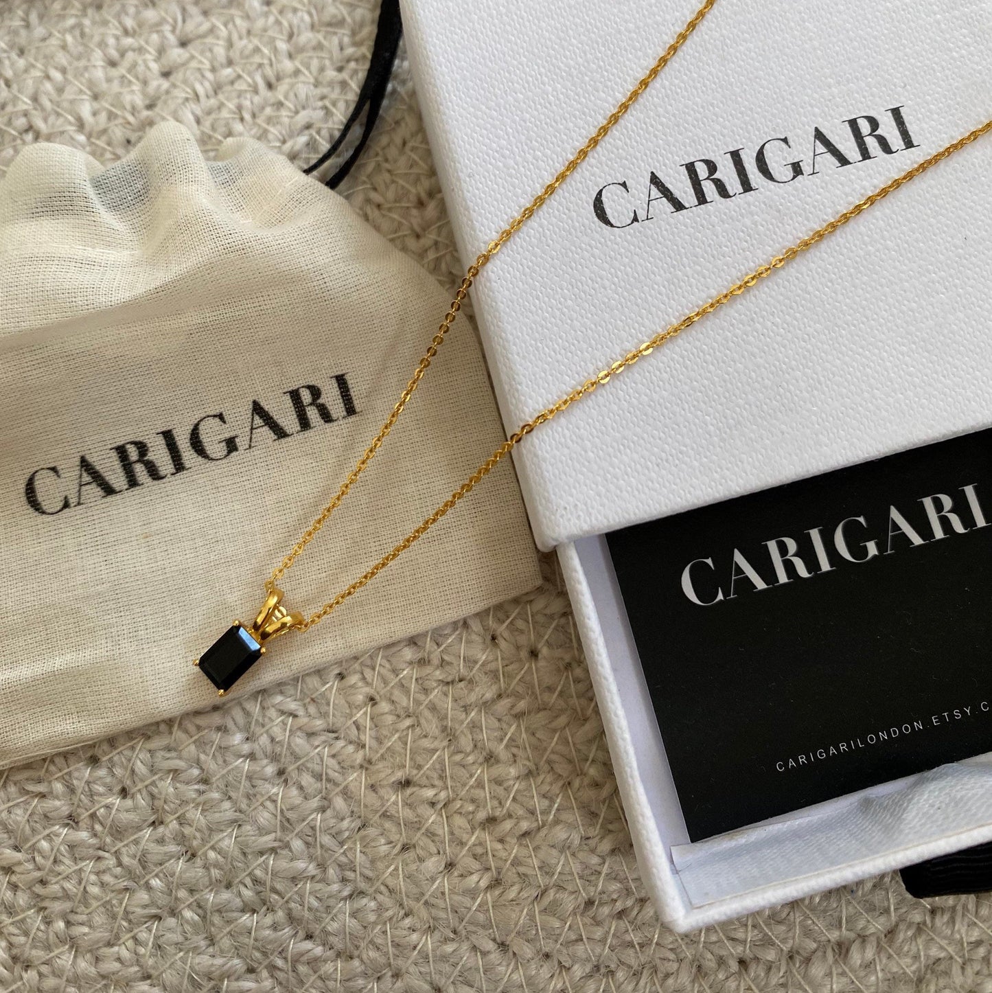 Black Onyx Necklace | Rectangle Pendant | 18K Gold Plated