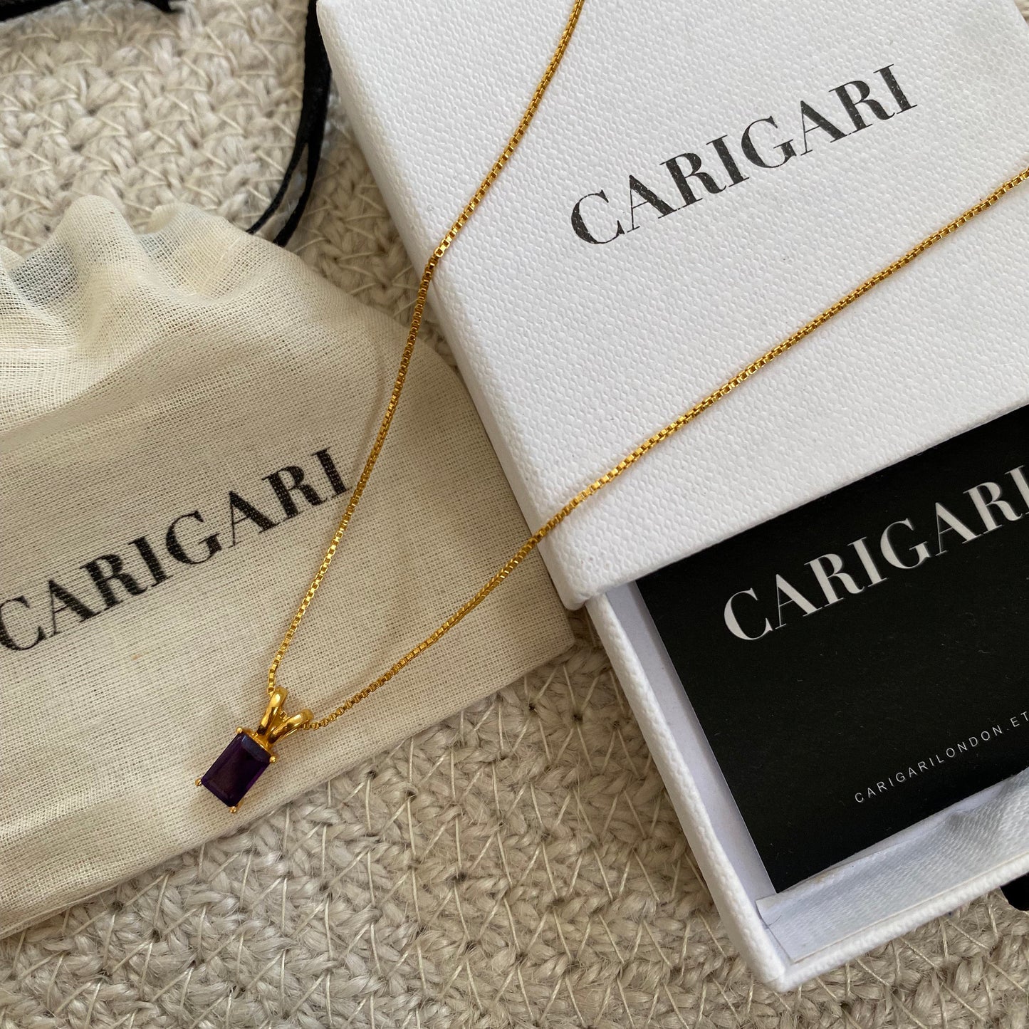 Amethyst Necklace | Rectangle Pendant | 18K Gold Plated