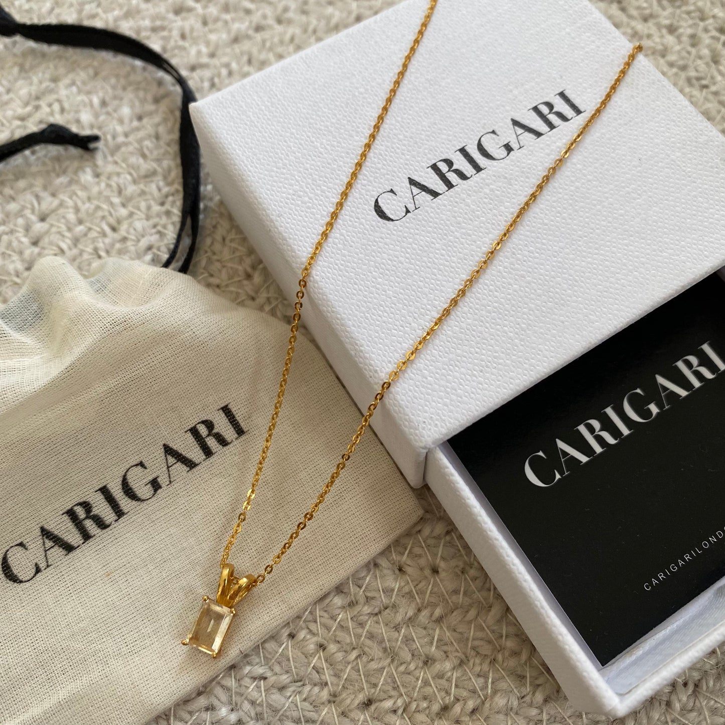 Citrine Necklace | Rectangle Pendant | 18K Gold Plated