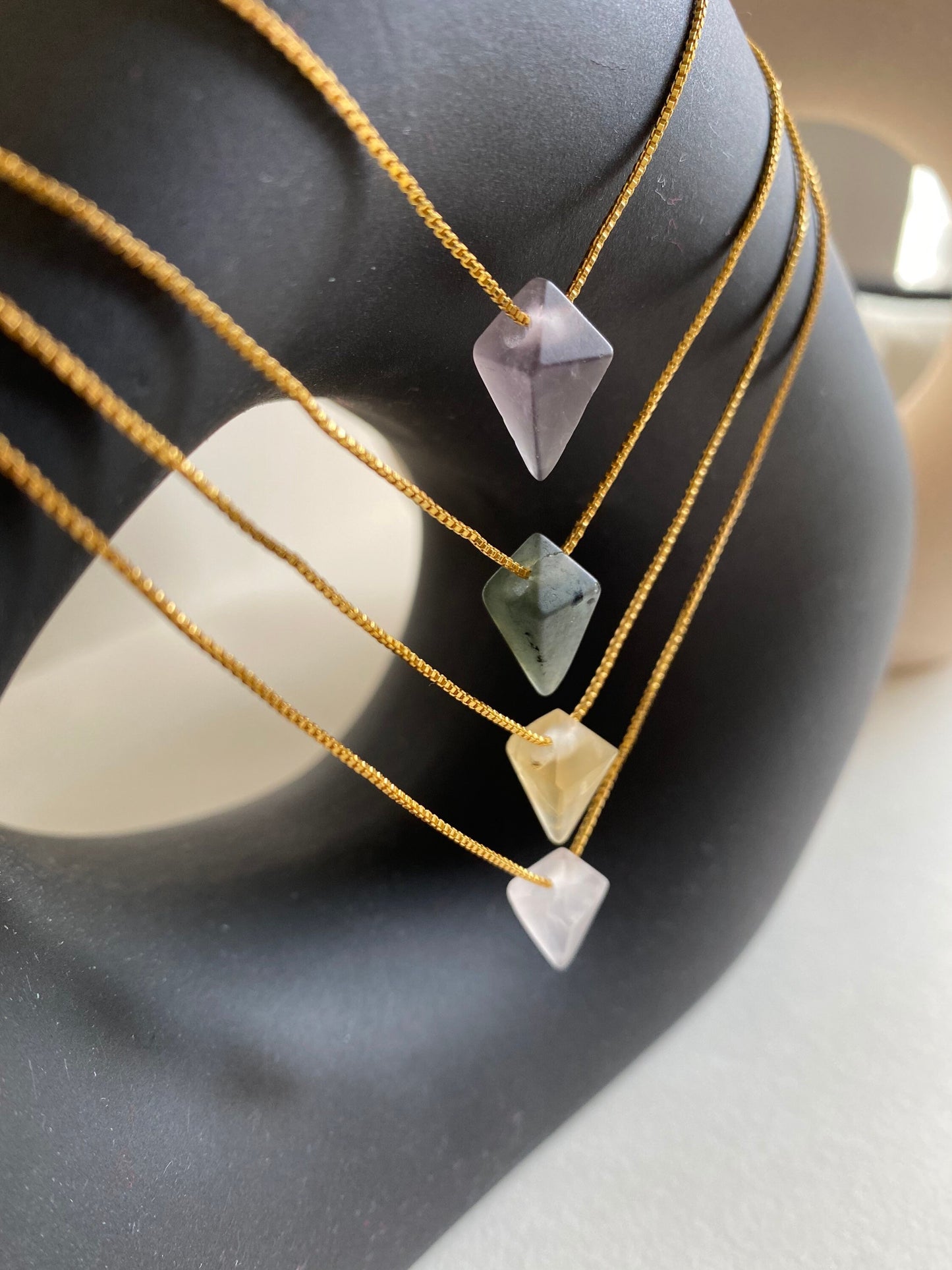 Purple Amethyst Pyramid Pendant Necklace | 18K Gold Plated | Gemstone Necklace