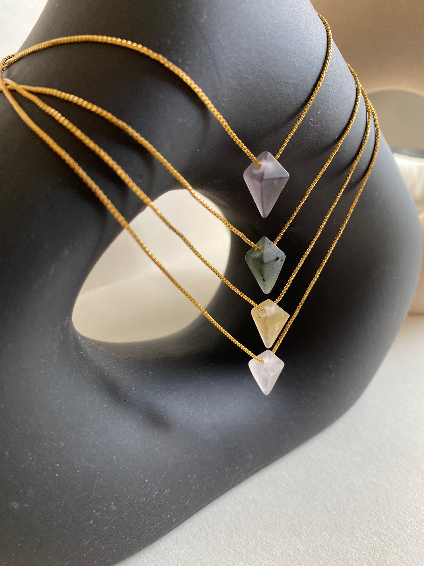 Rose Quartz Pyramid Pendant Necklace | 18K Gold Plated | Gemstone Necklace