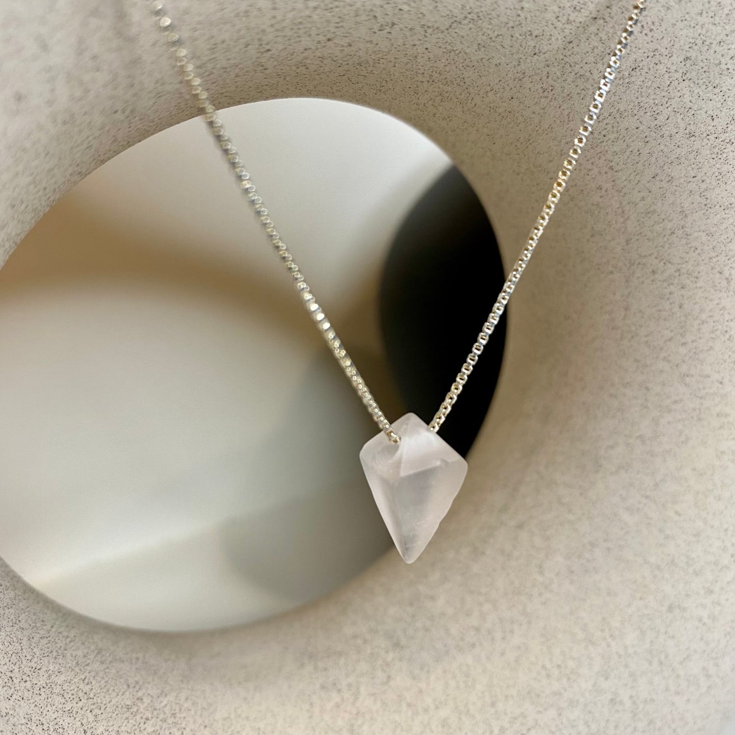 Rose Quartz Pyramid Pendant Necklace | Sterling Silver | Gemstone Necklace