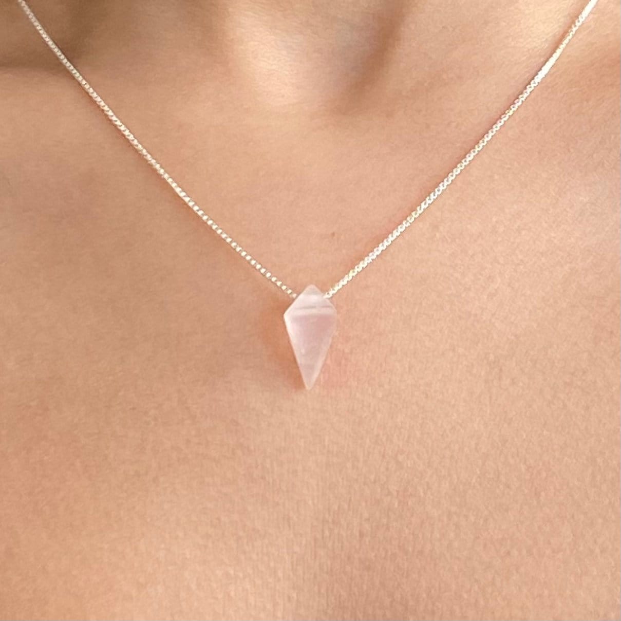 Rose Quartz Pyramid Pendant Necklace | Sterling Silver | Gemstone Necklace