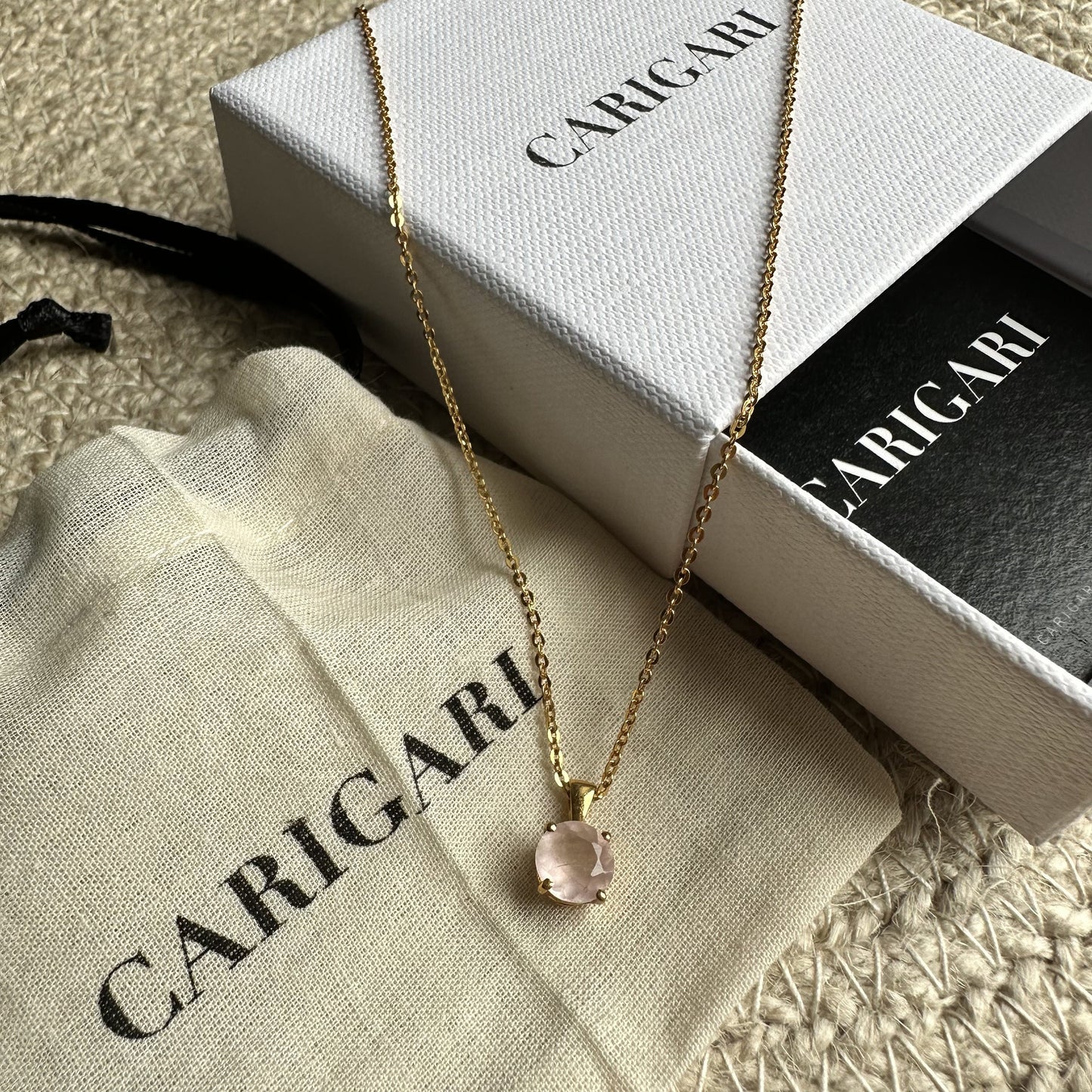 Rose Quartz Necklace | Round Pendant | 18K Gold Plated