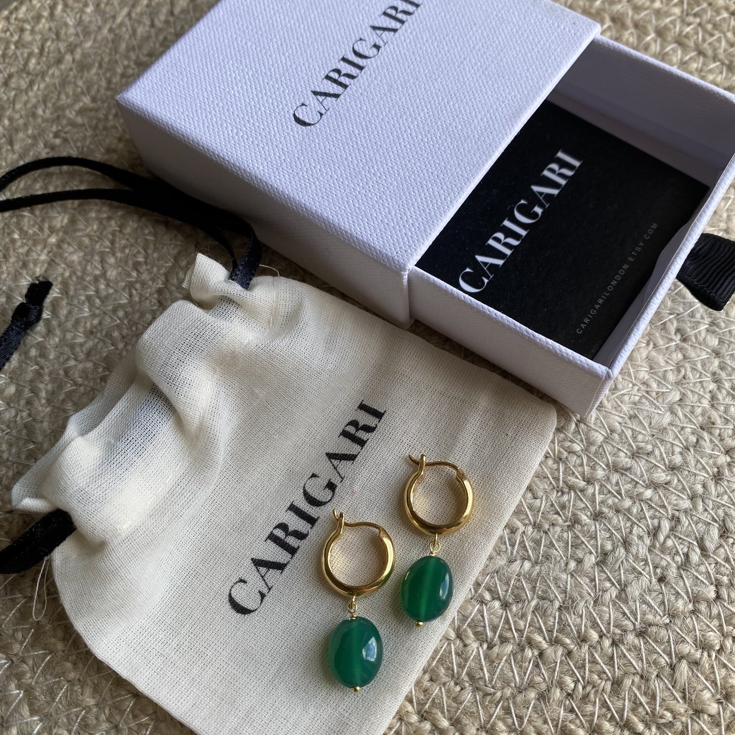 Green Onyx Earrings | 18k Gold Plated | Huggie Hoop Earrings