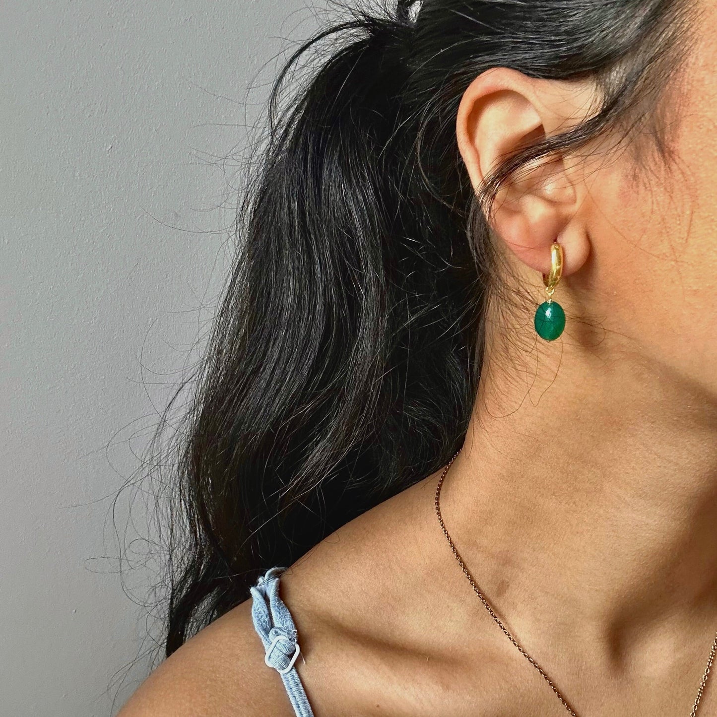 Green Onyx Earrings | 18k Gold Plated | Huggie Hoop Earrings