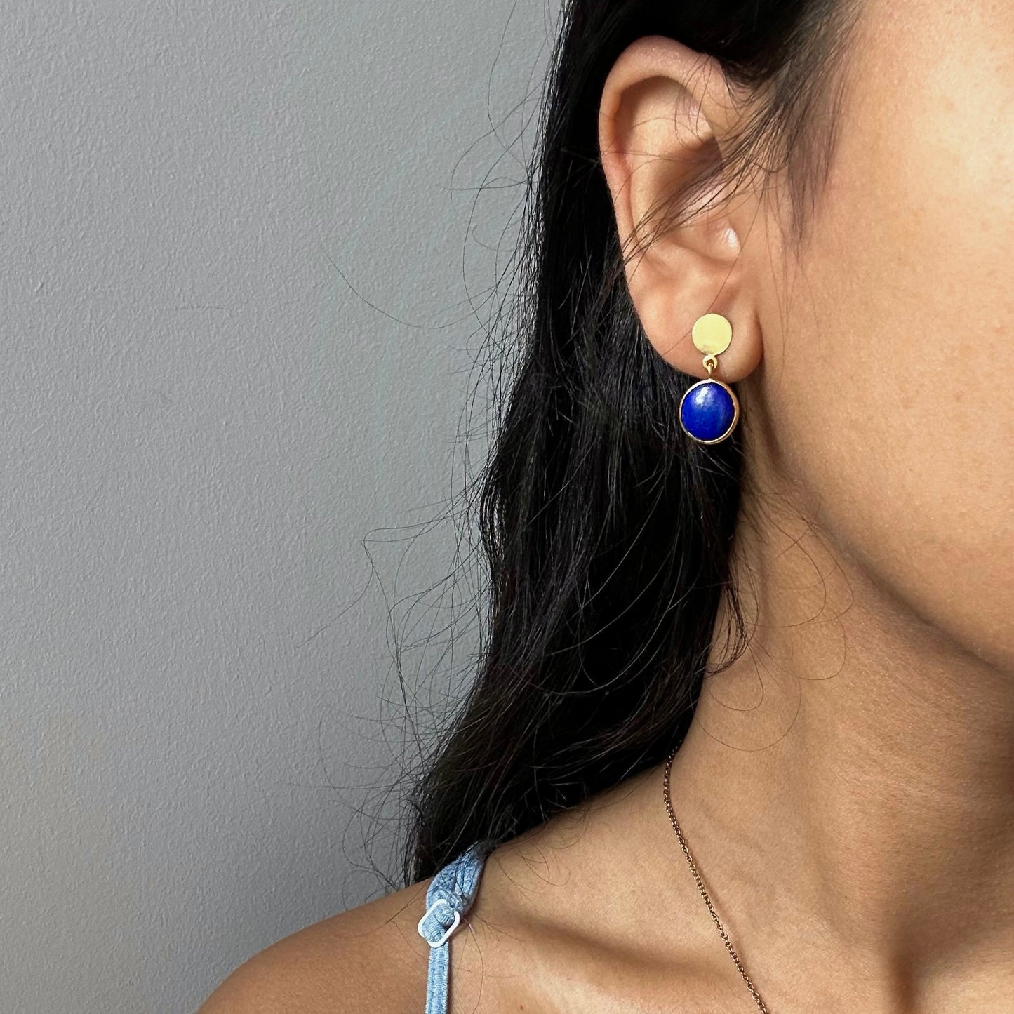 Lapis Lazuli Gold Disc Earrings | 18k Gold Plated | Stud Earrings