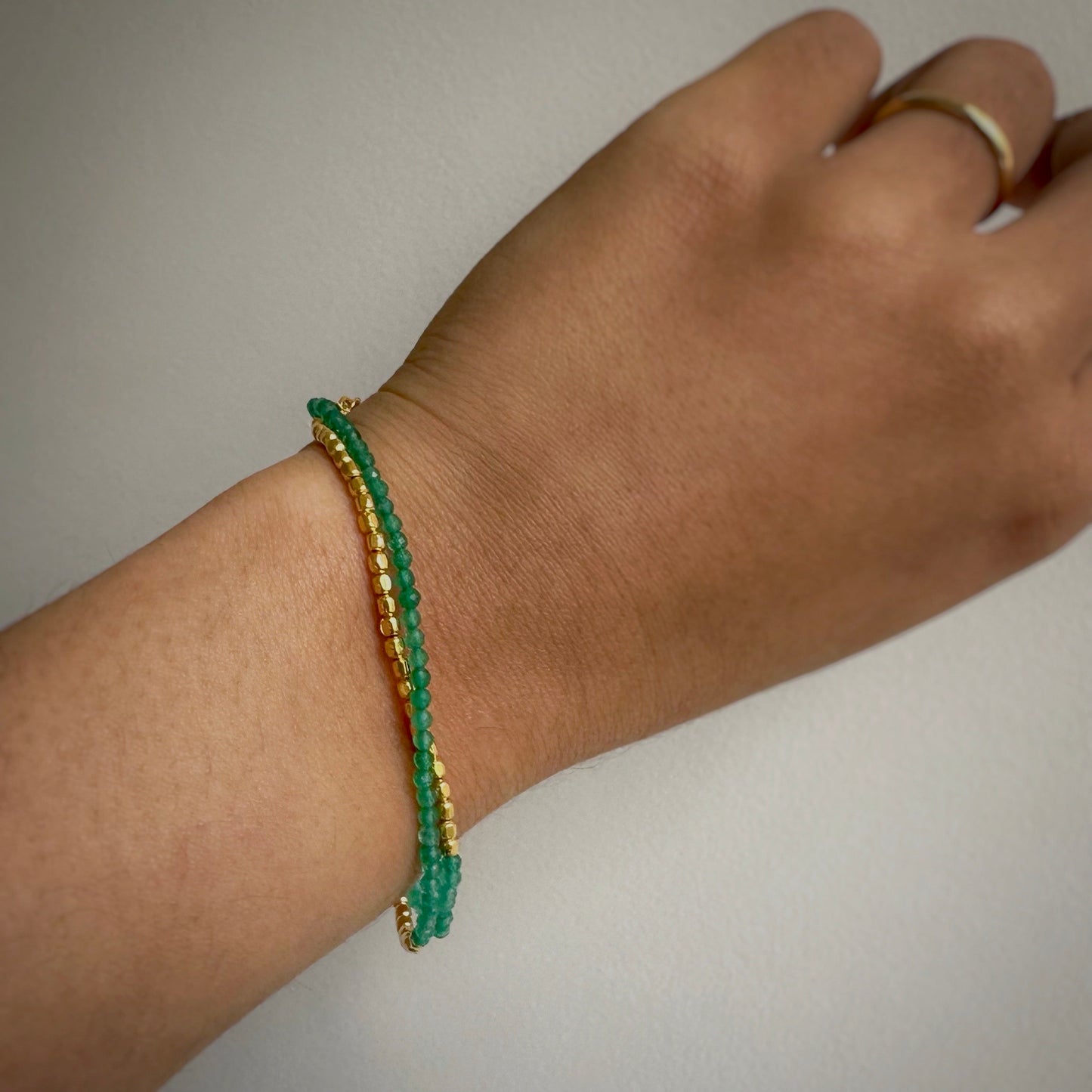 Green Onyx and Gold Beaded Bracelet | 18k Gold Plated | Gemstone Bracelet