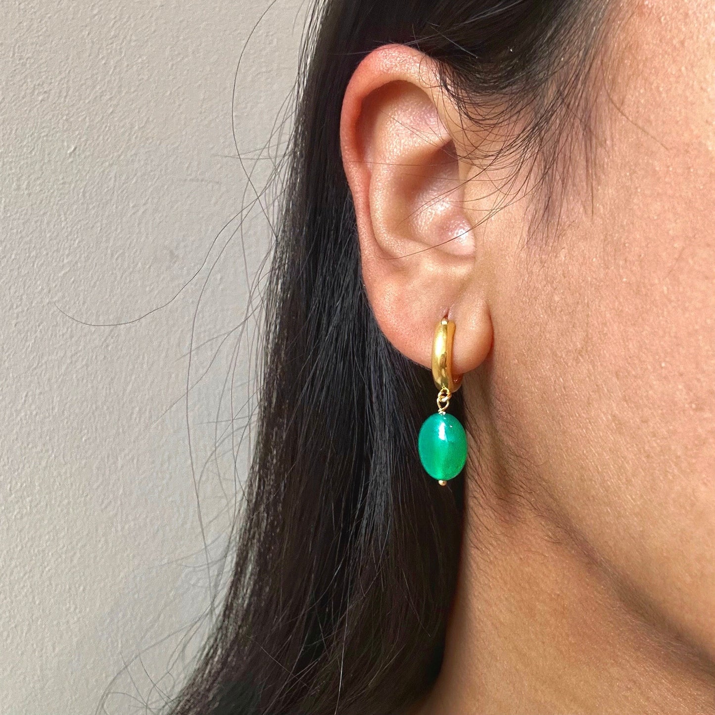 Green Onyx Earrings | 18k Gold Plated | Huggie Hoop Earrings