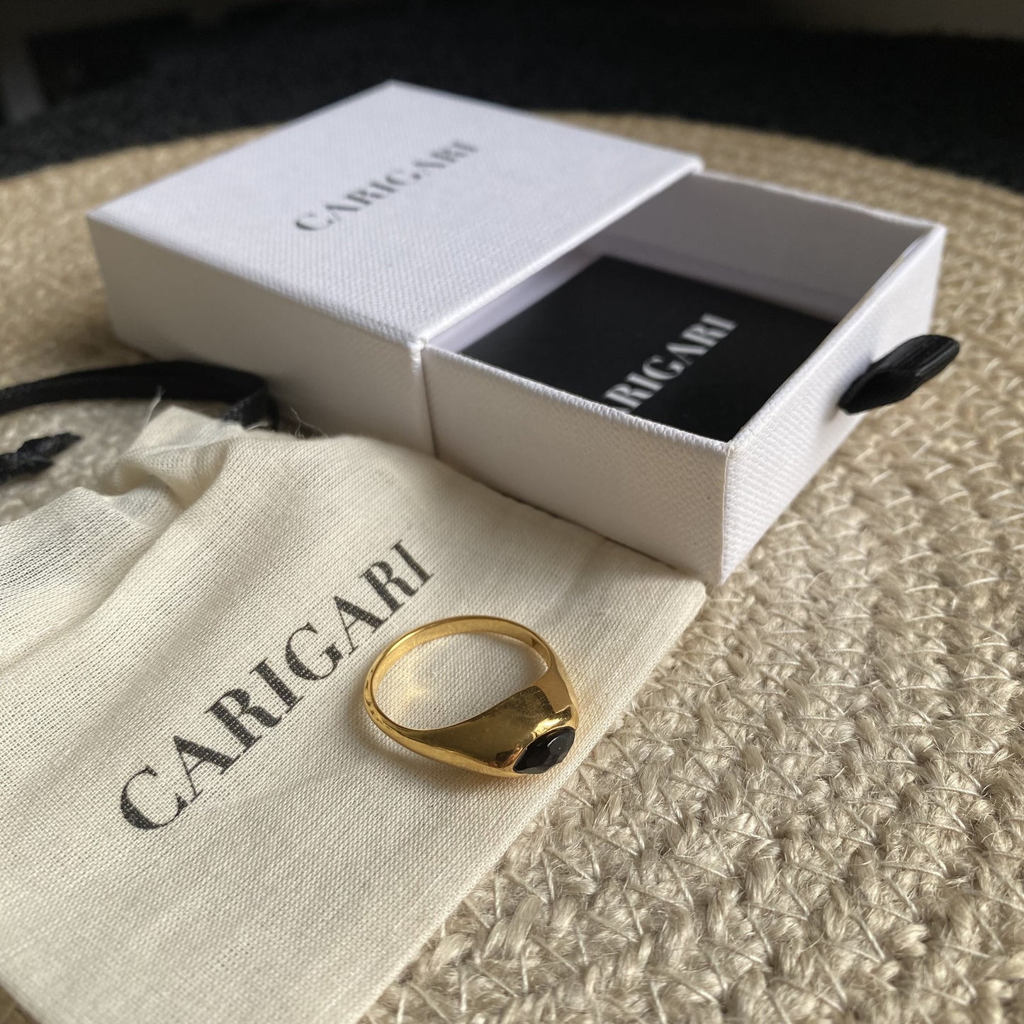 Black Onyx Chunky Marquise Ring | Oval Gemstone | 18K Gold Plated