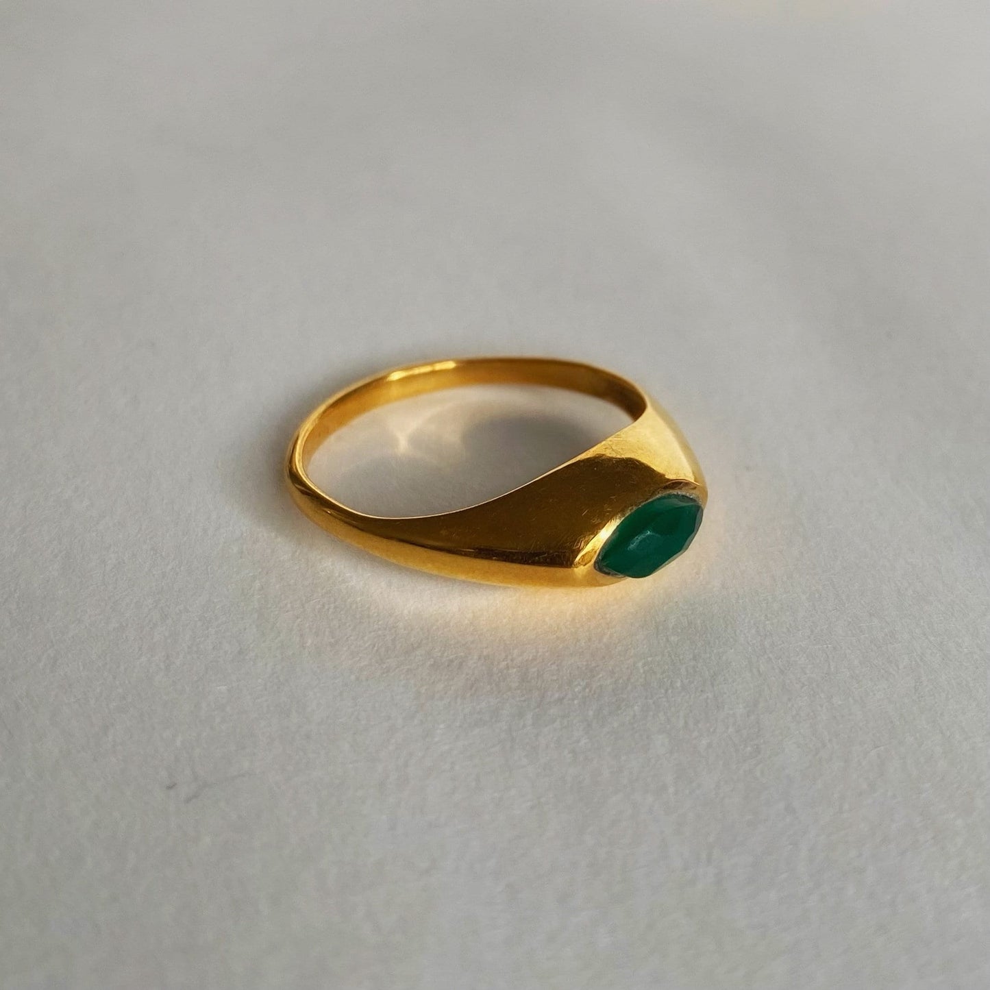 Green Onyx Chunky Marquise Ring | Oval Gemstone | 18K Gold Plated
