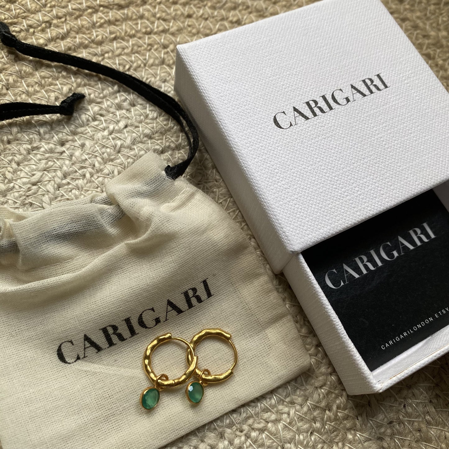 Green Onyx Round Charms Earrings | 18k Gold Plated | Huggie Hoop Earrings