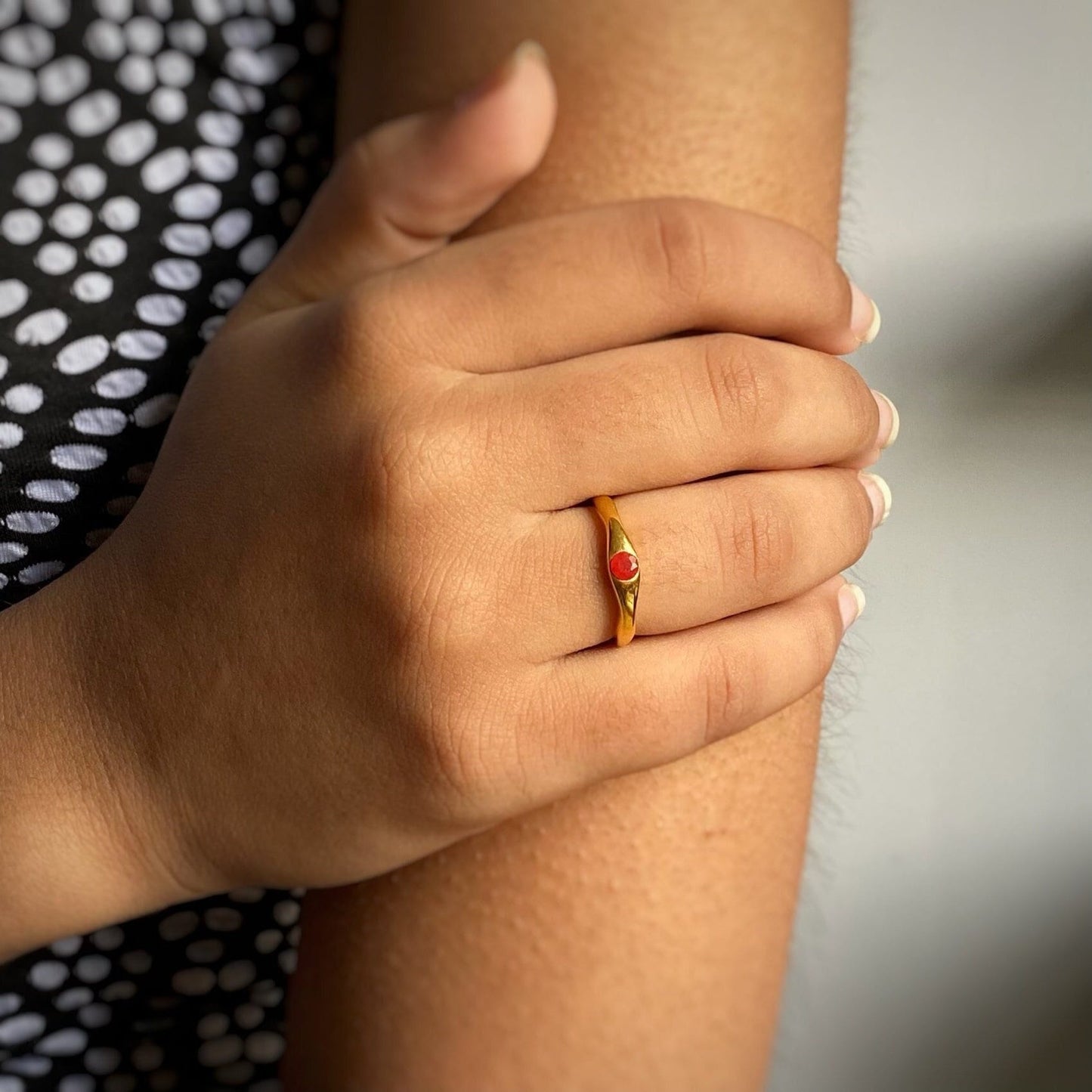 Red Jade Ring | Spotlight Gemstone | 18K Gold Plated