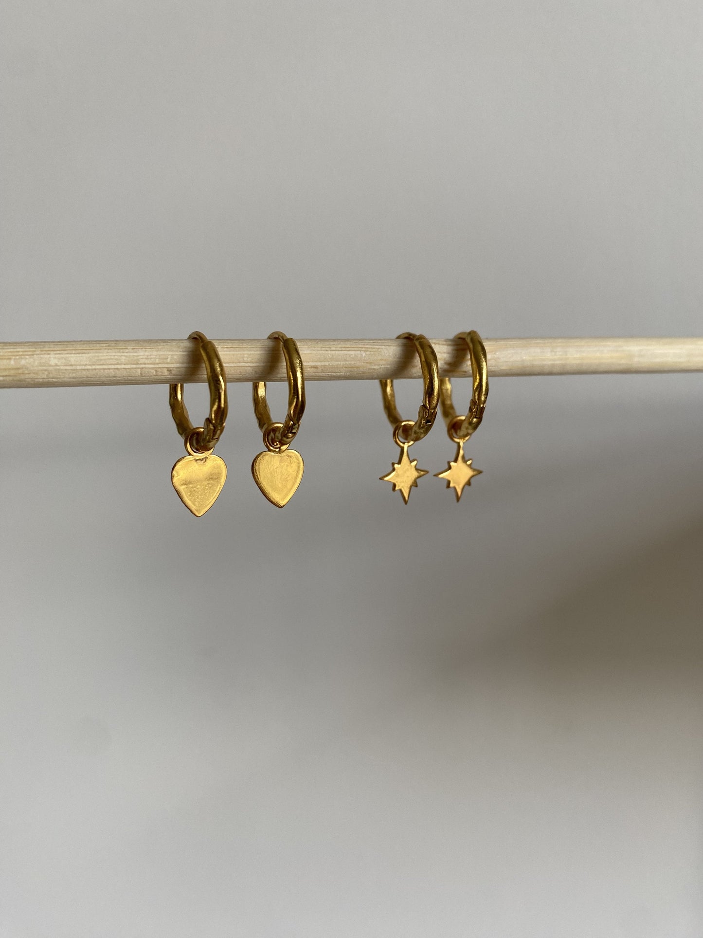 Gold Heart Charms Earrings | 18k Gold Plated | Huggie Hoop Earrings