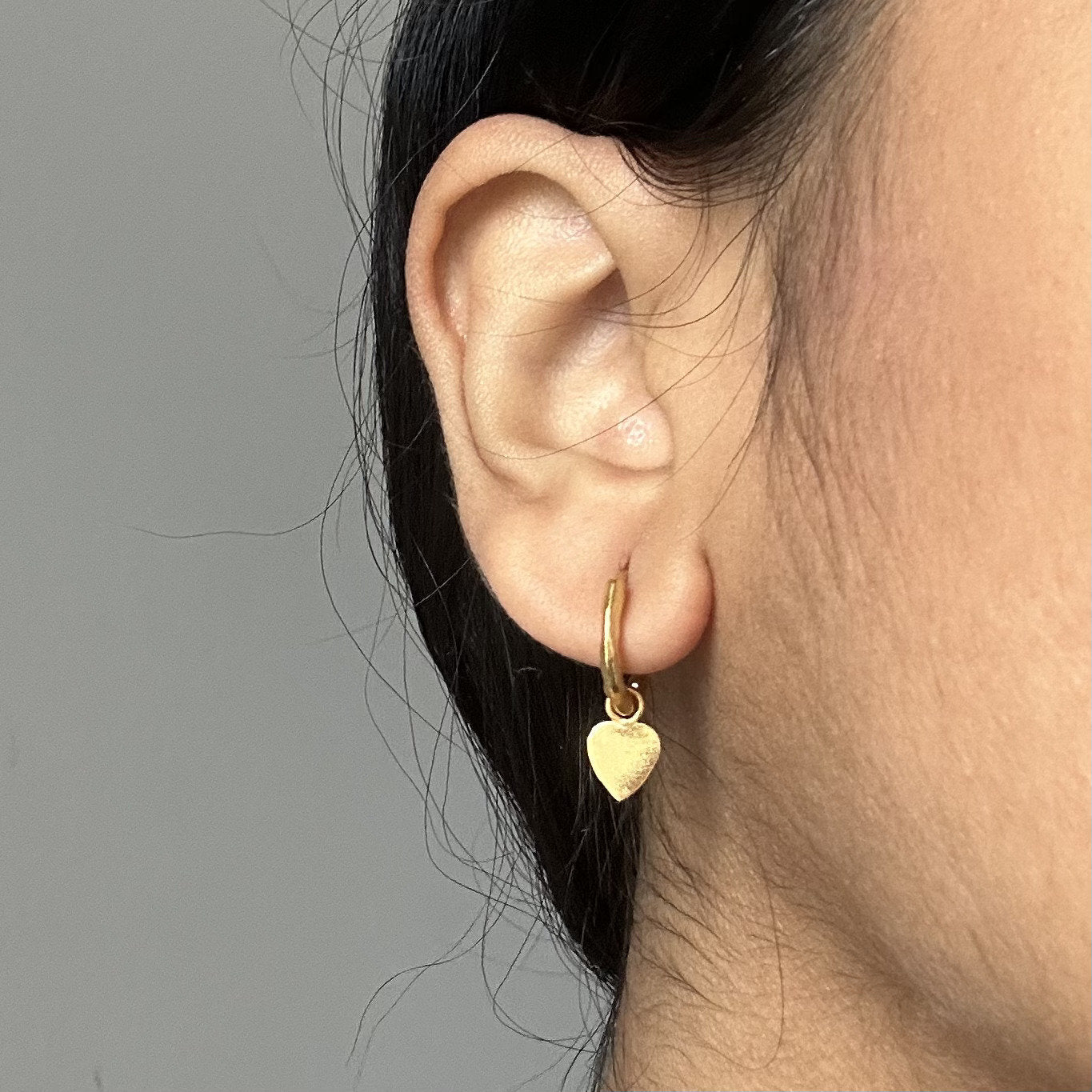Gold Heart Charms Earrings | 18k Gold Plated | Huggie Hoop Earrings