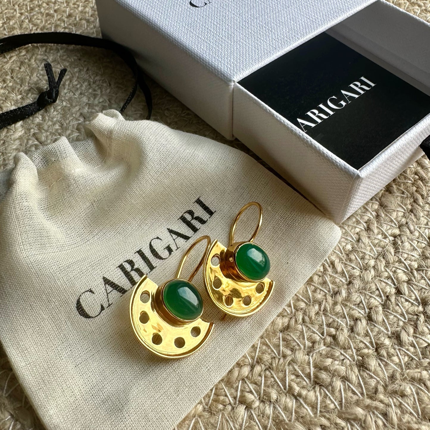 Art Deco Green Onyx Fan Earrings | 18k Gold Plated | Dangle Earrings