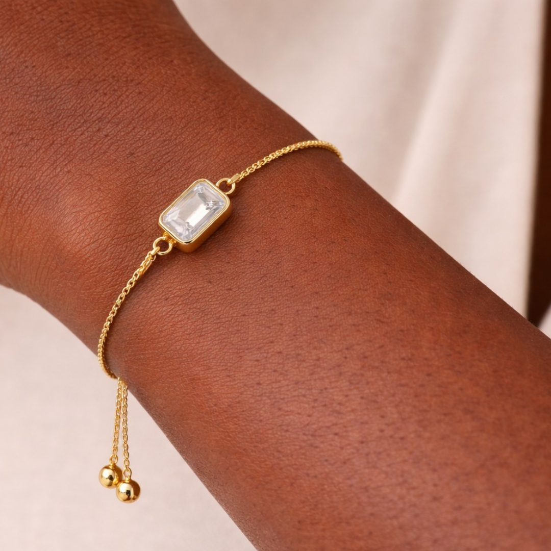 White Topaz Adjustable Bracelet | Kaya Gemstone Bracelet | 18k Gold Plated