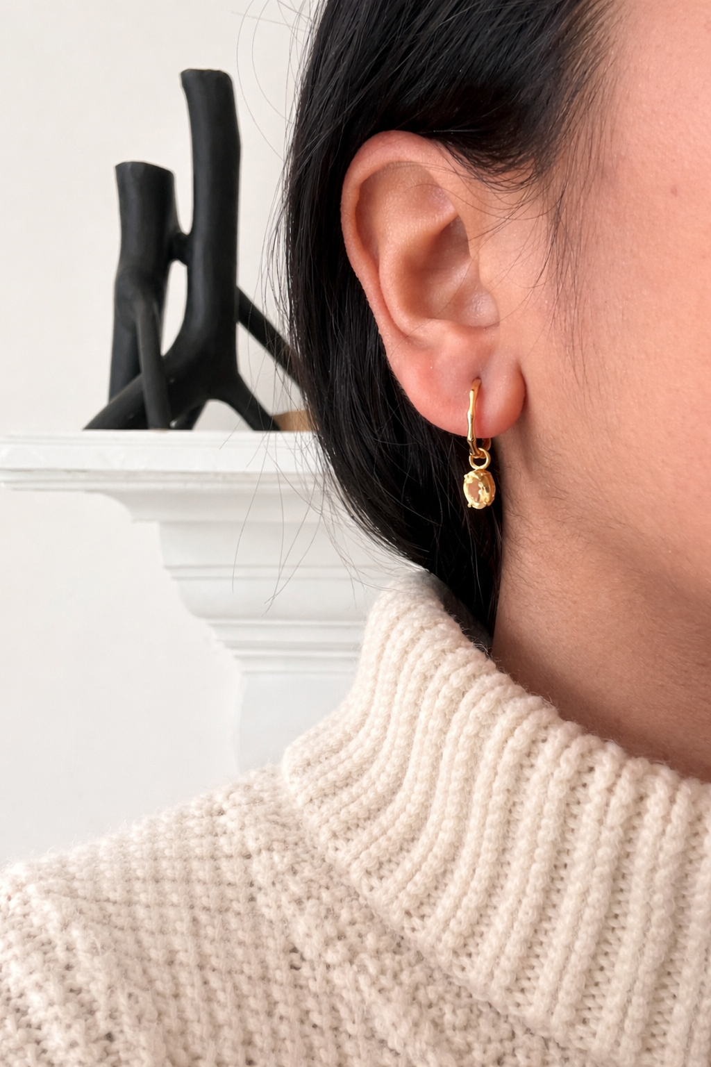 Citrine Earrings | 18k Gold Plated | Huggie Hoop Earrings