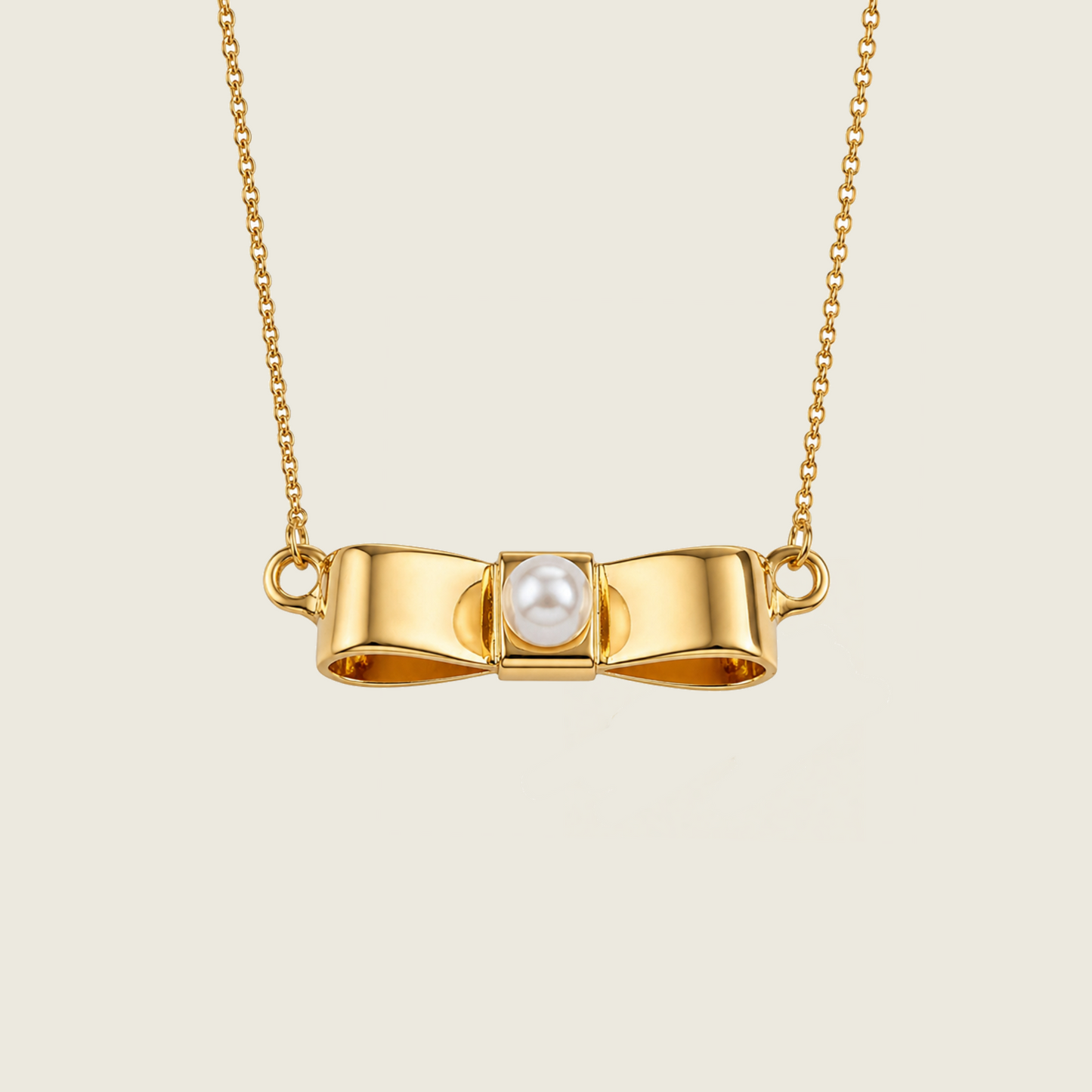 Pearl Bow Necklace | Pearl Pendant | 18K Gold Plated
