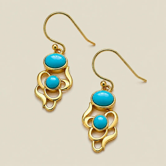 Turquoise Figurine Earrings | 18k Gold Plated | Dangle Earrings