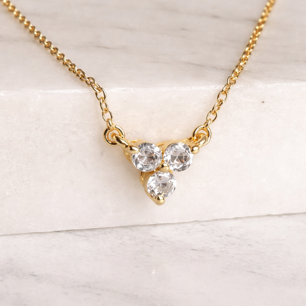 White Topaz Necklace | Clover Pendant | 18K Gold Plated