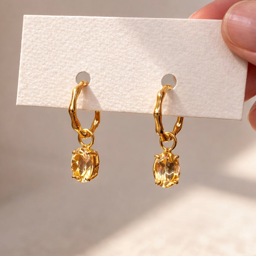 Citrine Earrings | 18k Gold Plated | Huggie Hoop Earrings