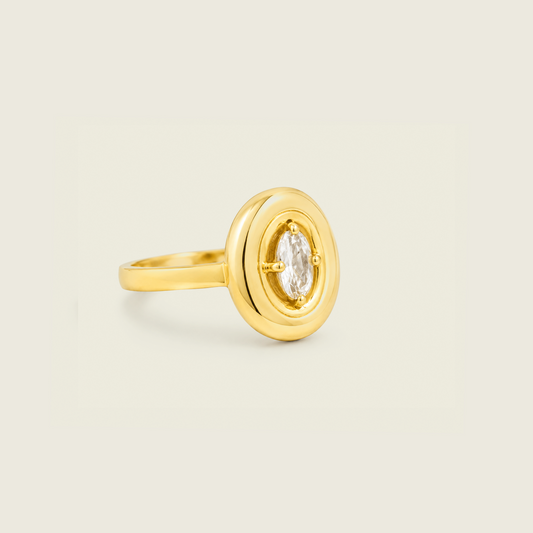 White Topaz Puffy Ring |  Gemstone Ring | 18K Gold Plated